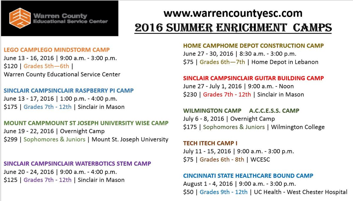 Warren County summer camp advertisement